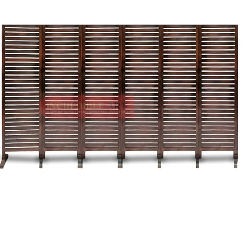 Image of Wooden Partition Wall Divider for Living Room, Wood Privacy Screen, Room Separator Rectangle Line Design- 5 Feet in Height (6 Panels with 7 Stands)