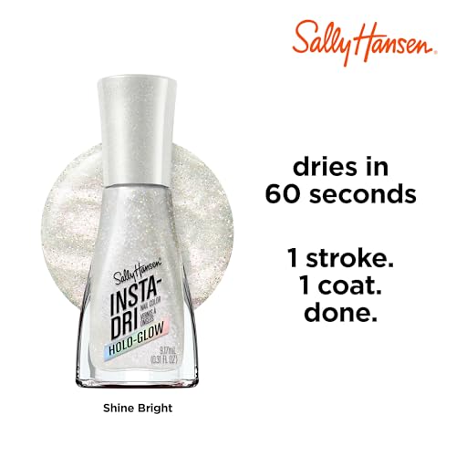 Sally Hansen Insta-Dri, Holo-Glow, Shine Bright, prosty w użyciu, trwały, piękny kolor, łatwo rozprowadza się na paznokciach, bez rozmazywania, 0,3 uncji