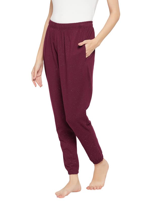 Image of Clovia Women's Cotton Splatter Print Joggers In Maroon