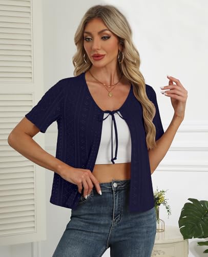 Image of Womens Tie Front Cardigan Lightweight Short Sleeve Cardigans for Women Trendy Open Front