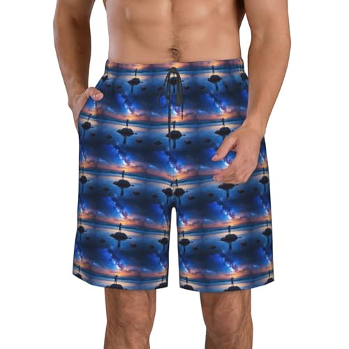 Starry Night Sky Deep Print Stylish Beach Shorts Swim Trunks Lightweight Breathable Summer Outdoor Activities