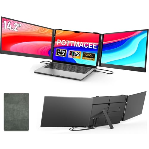 POTTMACEE 14.2&rsquo;&rsquo; Triple Laptop Screen Extender, 0.17' Ultra-Slim FHD 1080P Portable Monitor for...