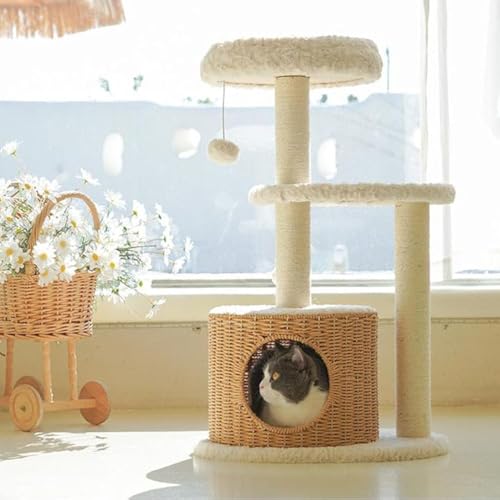 Torre para Gatos con Rascador y Casa de Ratán miniatura 1