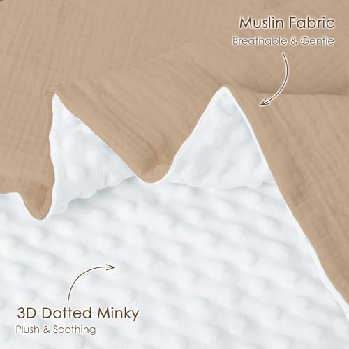 Image of Baby Blankets for Boys Girls, Soft Nursery Minky Blankets with Muslin and Dotted Fleece Back 30x40 inches, Receiving Bed Quilt for Newborn, Infants, Toddlers (Brown)