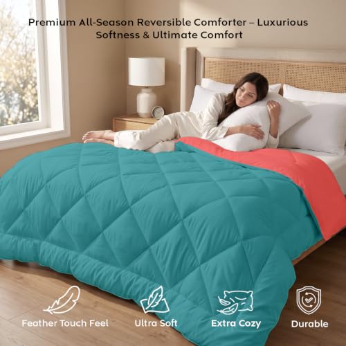 Image of AYKA Reversible Comforter 220 GSM Microfiber Reversible AC Comforter /Blanket for Winter /Quilt /Duvets for King Size Single Bed Comforter (60 * 90, Teal & Red)| TC - 220