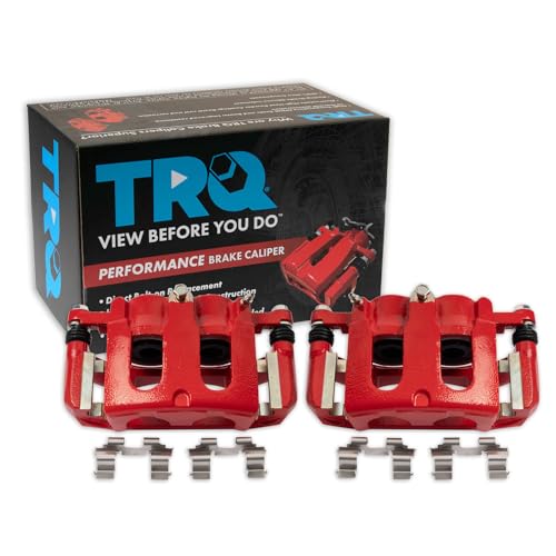 Image of TRQ Front Driver and Passenger Side Brake Caliper Set Caliper Brackets Hardware Compatible with 11-12 Ford Explorer 13-18 Explorer with Standard Duty Brakes 12-18 Taurus Limited