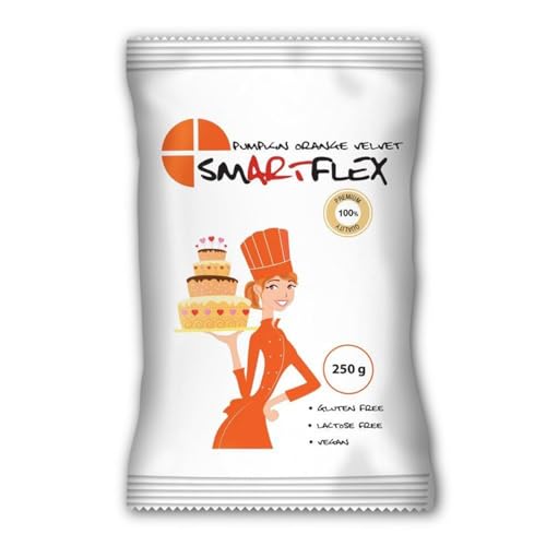 Smartflex Fondant Naranja Calabaza Velvet 250g – Pasta de Azúcar con Delicioso Sabor a Vainilla, No se Rompe, Agrieta ni Se Pegue, Apta para Vegetarianos y Veganos – 250g