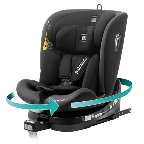 BABYAUTO - Silla de coche i-Size AITANA GR. 0+/1/2/3 hasta los 36Kg o 150 cm, Edad: 0 a 12 años – Giratoria y Reclinable – Pata de apoyo, A contramarcha 18 Kg – ISOFIX Color: Negro/Antracita