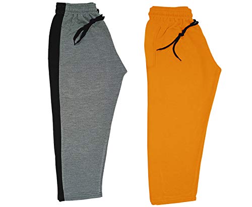 Image of IndiWeaves Kids Unisex Solid Fleece Warm Track Pants Winter Lower for Boys & Girls (Mustard; Grey; 10-11 Years) Pack of 2