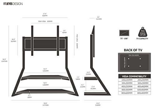 FITUEYES Design Large TV Floor Stand for 75 77 85 86 90 100 Inch TVs, Heavy Duty TV Stand Mount with Large Wood Entertainment Shelf, Modern Living Room Television Stands, Up to 187 lbs, Eiffel Series
