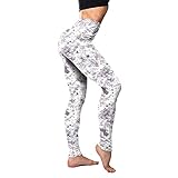 QTJY Damen Sport Fitness Stretch Bauch Yogahosen, Gymnastikübungen Laufen Freizeit Retro-Druck Strumpfhosen CS
