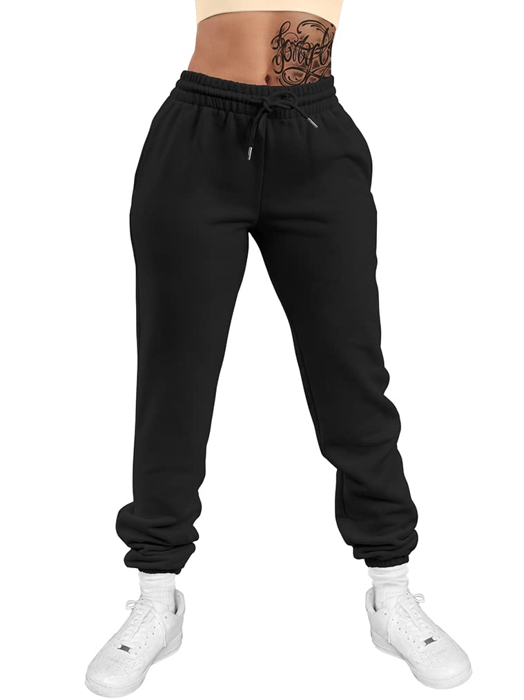 GOKATOSAU Women's Sexy Lounge Stretch Casual Jogger Drawstring Sweatpants with Pockets - Black Medium