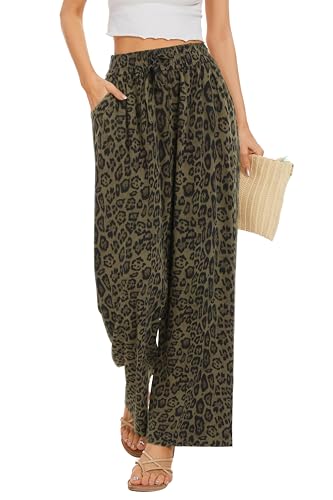 Image of KICZOY Women Flowy Pants Drawstring Waist Wide Leg Palazzo Beach Pants Loose Fit with Pockets
