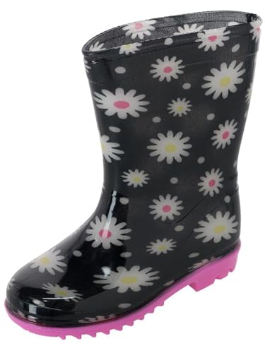 Wootie Toddler Girl's Daisy Floral Waterproof Rain Boots, 9, Black4