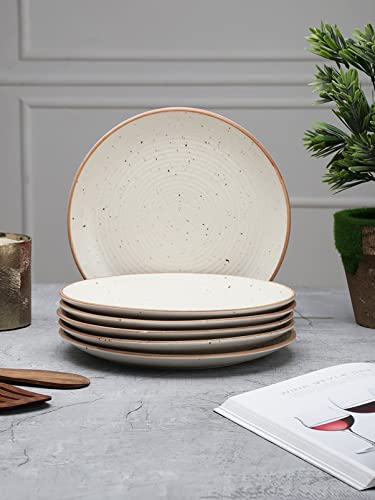 Image of miah decor Dinner Plates Ceramic Set of 6 (10 Inch) | Handcrafted Stoneware Ribbed Off White Matte Finish Plate for Dining & Gifting | Microwave & Dishwasher Safe
