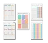 Set de 5 Planificadores Semanales y Diarios Reutilizables A4 – Láminas Borrables "Escribir y Borrar" – Incluye Horario 24h, Lista de Tareas y Tracker de Hábitos – 5 Hojas + Fino de Regalo (A4)
