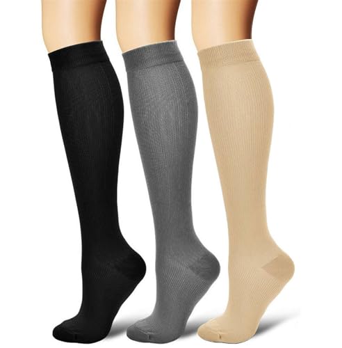 3 pares de calcetines de compresión, calcetines de compresión, calcetines de compresión, calcetines de compresión, calcetines de trombosis para mujer y hombre, deportes, correr, medi, vuelo, viajes,