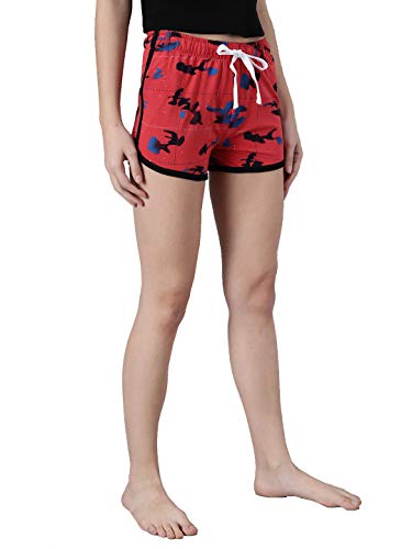 Image of KOTTY Red Printed Women Night Shorts (Red-32)