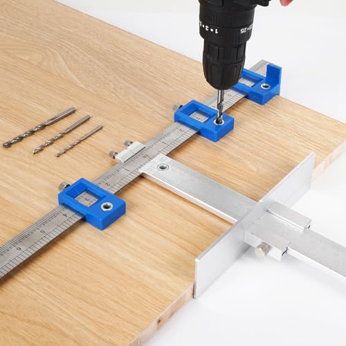 Image of Metal Cabinet Hardware Jig, Punch Locator Drill Guide,Wood Drilling Dowelling Guide for Installation of Handles Knobs on Doors and Drawer, Cabinet Template Tool for Handles and Pulls