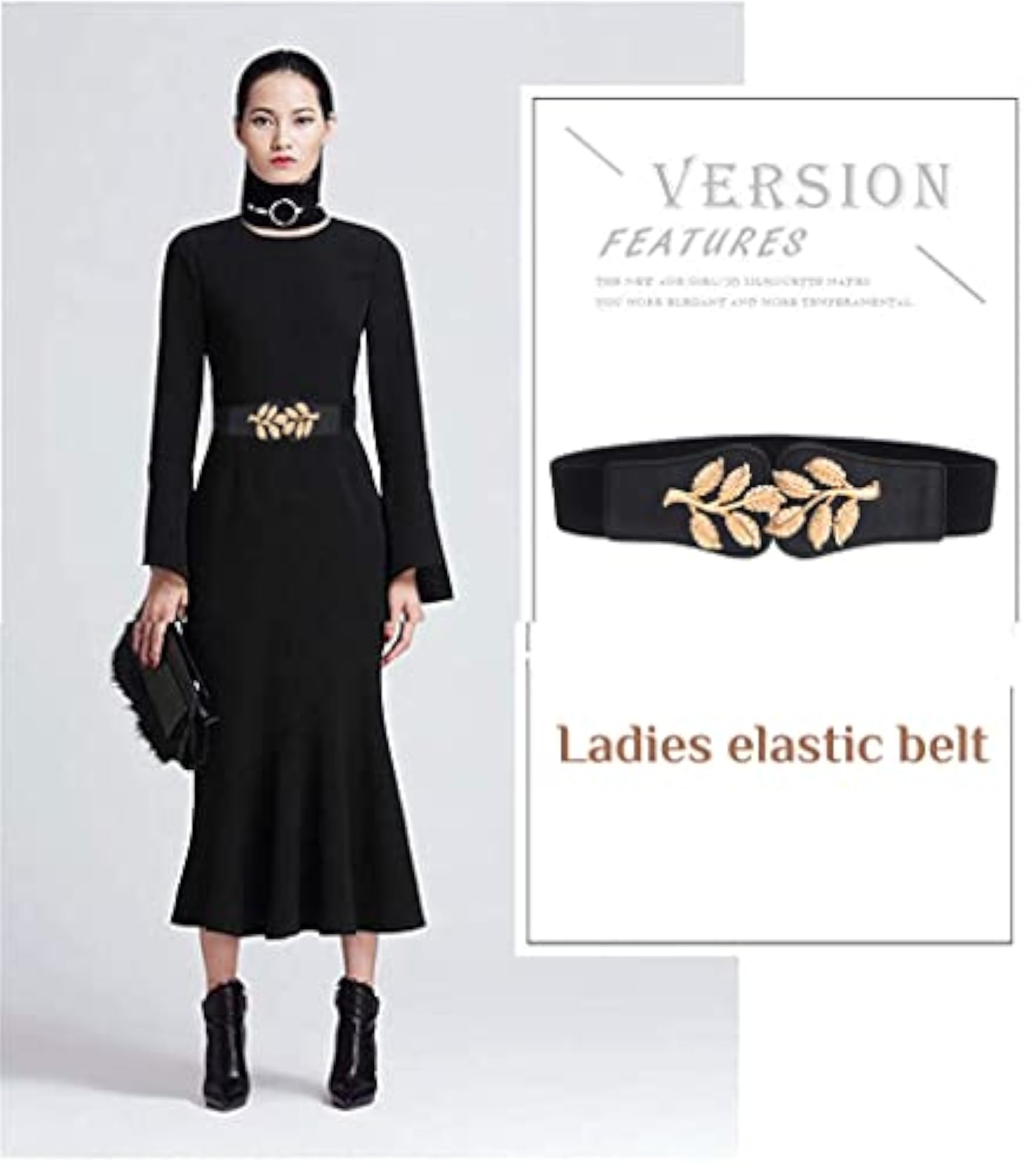 Elastic Wide Waist Belt, Adjustable 66-90cm Leaf Buckle