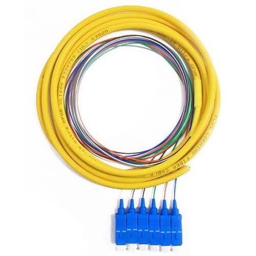 RiteAV 6 Strand Fiber Optic Distribution Fiber Optic Pigtail, Singlemode, LC/UPC Connectors, Blue Boots, 3 Meter (1m 900um fanout + 2m Distribution Tail)