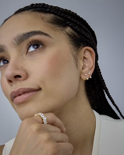 PAVOI 14K Gold Plated Sterling Silver Posts Double Half Huggie Earring Jacket Pack for Women - Gold Statement Loop Hoop Earring Set - Heart Ball Cubic Zirconia Screwback Studs4