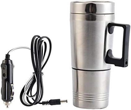 Caldera de coche Sunsbell - Taza de viaje calentada de acero inoxidable, calentador de taza de café para automóvil con tapa