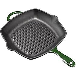 Sartenes Cera Green Navaris Sartén de hierro fundido - Plancha curada de cocina con asa - Apta para horno barbacoa asar carne vegetales - Área de cocción 21 x 21 cm
