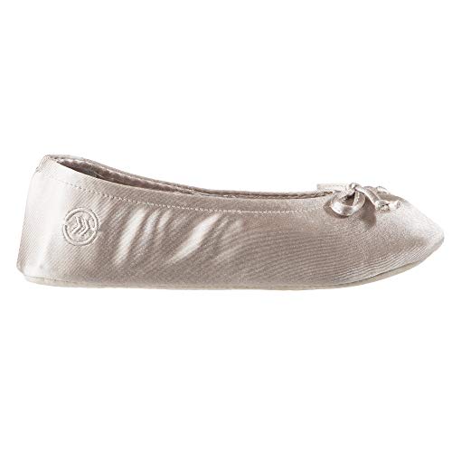 Image of Isotoner Women's Satin Ballerina Slippers with Classic Ribbon Bow and Suede Sole