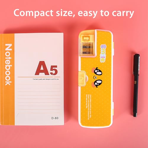 Image of Double Layer Pencil Case, Plastic Pencil Boxes with Pencil Sharpener, Cute Pen Box Organizer for Pencils, Erasers, Paper Clips, School Supplies, Best Birthday Gifts for Kids Teens(Orange)