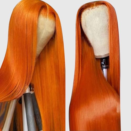 5x5 Ginger Lace Closure Wigs Human Hair 5x5 HD Straight Ginger Wig Human Hair Pre Plucked with Baby Hair 180 Density Glueless Wig 350 Colored Ginger Orange Wig Human Hair for Women 20inch