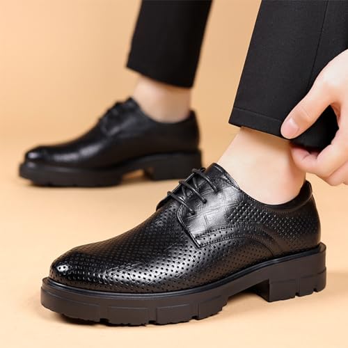 Men's Leather Lace Up Dress Shoes Platform Block Heel Business Oxford Shoes Fashion Anti-Slip Lug Sole Business Shoes Classic Office2