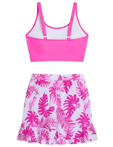 Image of DAXIANG Teens Girls Two Piece Swimsuit Modest Ruffle Skirt Bathing Suit Adjustable Straps Tankini Sets with Padded Size 7-16