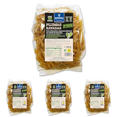 Harimsa Pasta Proteica de Sémola de trigo duro y proteína de guisante. 20% proteína 500 g (Paquete de 4)