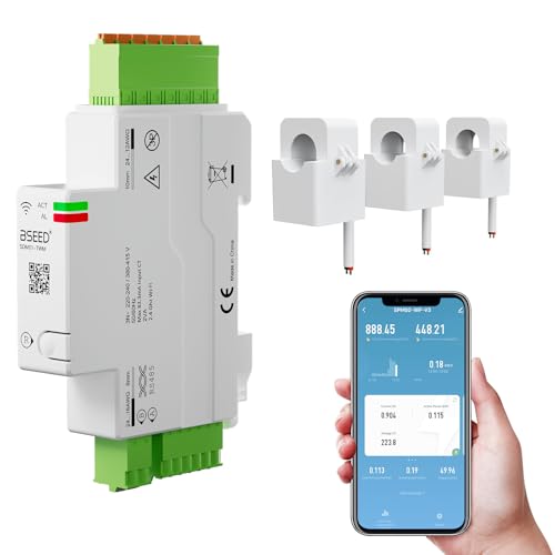 BSEED 3-Phasen Smart Stromzähler 120A DIN-Schiene WLAN Energiezähler mit Stromverbrauchsmessung Modbus RS485 RTU APP Fernsteuerung DatenSpeicherung Solarüberwachung
