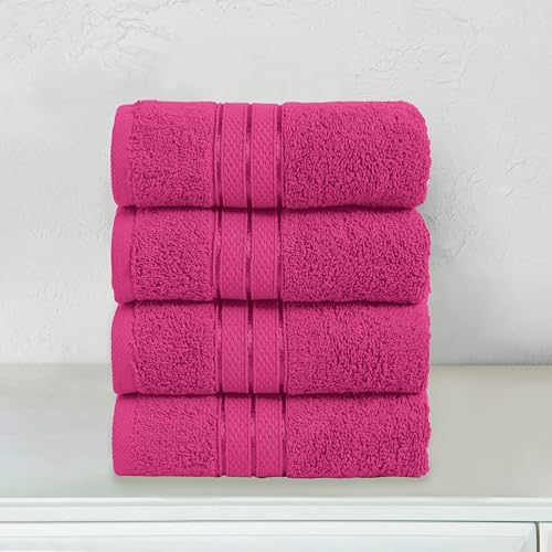 Image of Elegant Comfort Three Line Popcorn Towel Set for Bathroom 16 x 28 inches, Premium Hotel Quality 4-Pack Hand Towels, 100% Turkish Cotton, Soft and Durable, Quick Dry and Highly Absorbent, Hot Pink