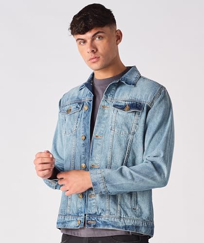 Image of JMOJO Jean Jacket Men - Button Down Trucker Style with Functional Pockets - Classic Mens Denim Jackets for Casual Outfits