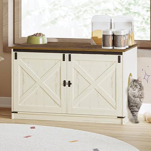 Hzuaneri Cat Litter Box Enclosure with Cushion, Hidden Litter Box Furniture with Removable Dividers,...