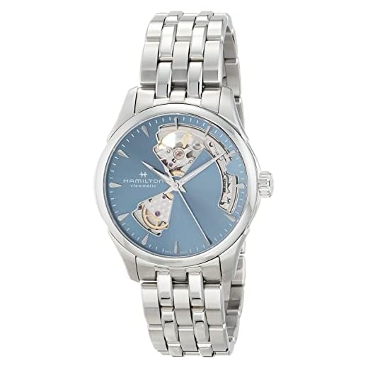 Hamilton Reloj Jazzmaster Open Heart Lady Swiss Reloj automático de 36 mm, esfera azul, pulsera de acero inoxidable plateado (Modelo: H32215140), Azul, Classic