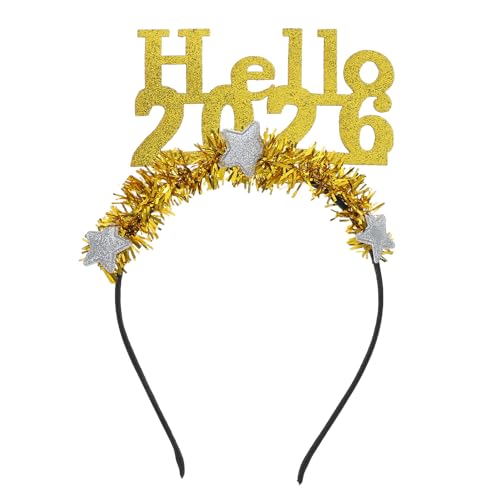 Toyvian Diadema para Año 2026 Letras Hola 2026 Accesorio para Cabello Oropel Dorado Ligera y Cómoda para Fiestas Eventos y Sesiones Fotográficas
