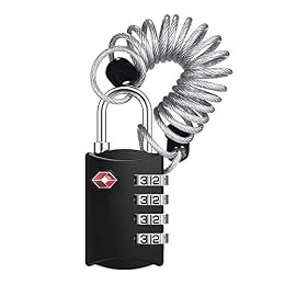 ZHEGE Luggage Lock, TSA Approved Travel Lock, 4 Digit Combination Padlock with Flexible Cable (30 Inch) for Suitcase, Backpack, Cabinet, Drawer (1 Pack, Black)