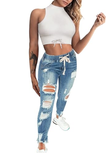 Women's Ripped Jeans High Waist Stretch Skinny Jean Destroyed Denim Plus Size Pants for Women2