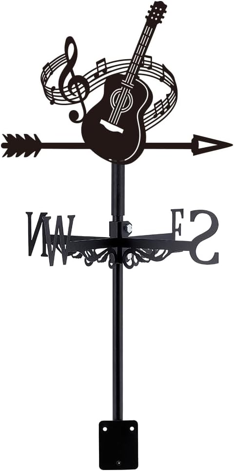 SUPERDANT Guitar Weathervane Cast Iron Metal Wind Vane Matte Black Musical Note Roof Top Decorative Weather Vane Outdoor Garden Yard Barn Wind Direction Spinner