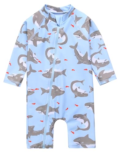 Image of VAENAIT BABY Zip & Snap Rash Guard Swimsuit, UPF 50+ One-Piece Long Sleeve Swimwear, Quick Dry Infant Beach Suit for 0~2T