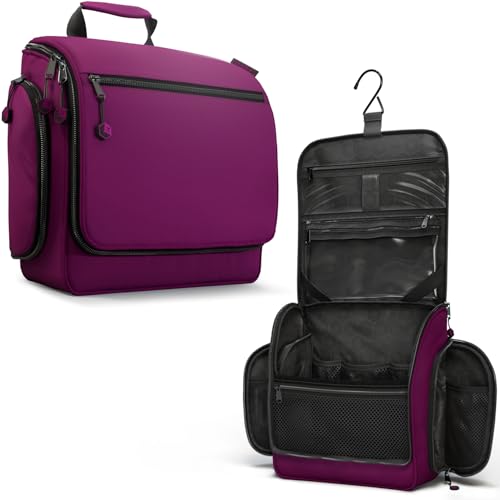 Image of VENTURE 4TH Hanging Travel Toiletry Bag, 18 Compartments - Purple | Hangs on rails, hooks or doors; stands upright. Removable TSA pouch. Water-resistant Nylon 290D Twill, reinforced stitching.