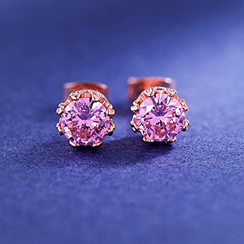 MDFUN Rose Gold Plated Stud Earrings for Women 6.0mm Round Brilliant Crown Birthstone Birthday Jewelry Gift3