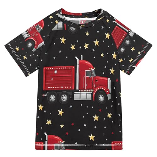 Boys Short Sleeve T-Shirts Truck Car Red Star Rashguard Kids Swim Shirts Sun UPF 50+