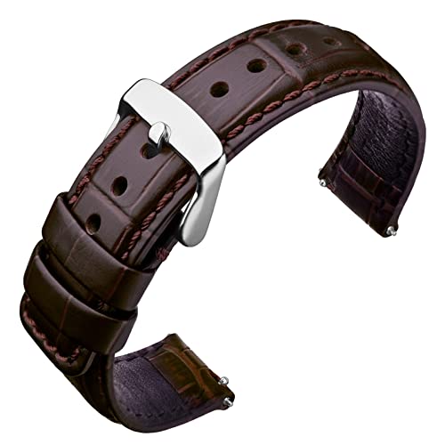 ANNEFIT Correas de Reloj de Cuero 22mm con Liberación Rápida, Banda con Patrón de Cocodrilo (Marrón Oscuro) Cover