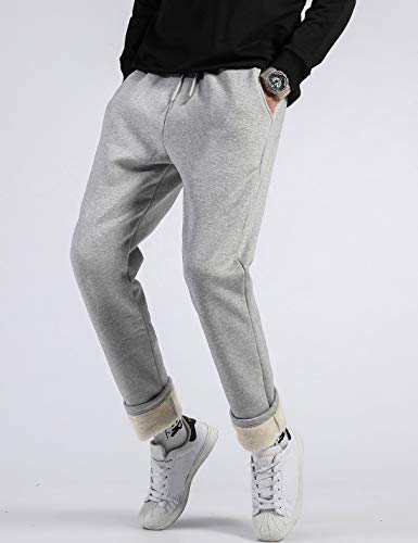 Gihuo Men's Winter Fleece Pants Sherpa Lined Sweatpants Active Running Jogger Pants (2# Light Grey, Medium) #TOP3