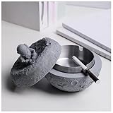 Aschenbecher mit Deckel aus Beton, Aschenbecher für Draußen mit Edelstahleinsatz Zementkugelförmiger Aschenbecher für Garten Bar und Balkon,Grey